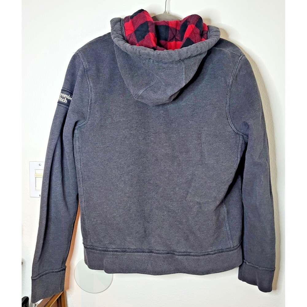 Abercrombie & Fitch Button Hoodie Mens M Gray Flannel-Lined Heavy Jacket Y2K - Picture 2 of 9